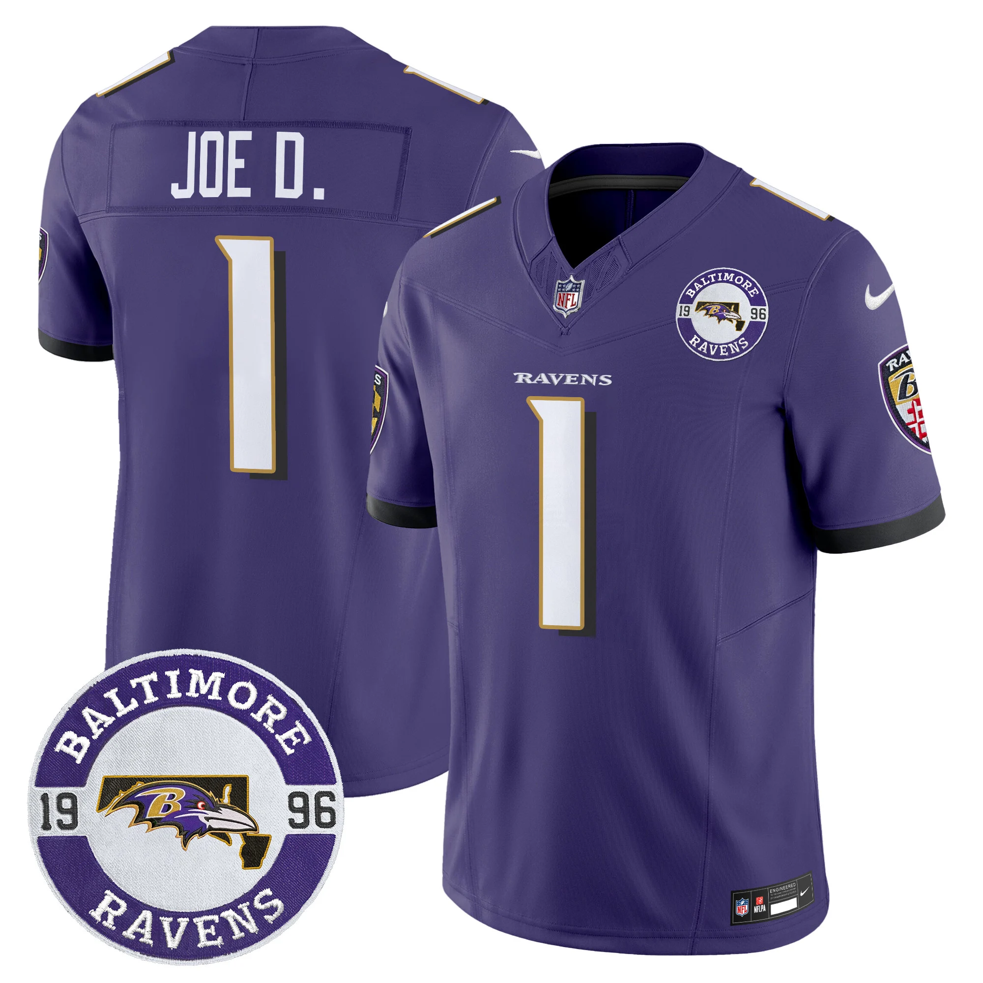 Mens Baltimore Ravens Maryland Patch Vapor Limited Jersey Est 1996 Patch Joe D Jersey Purple