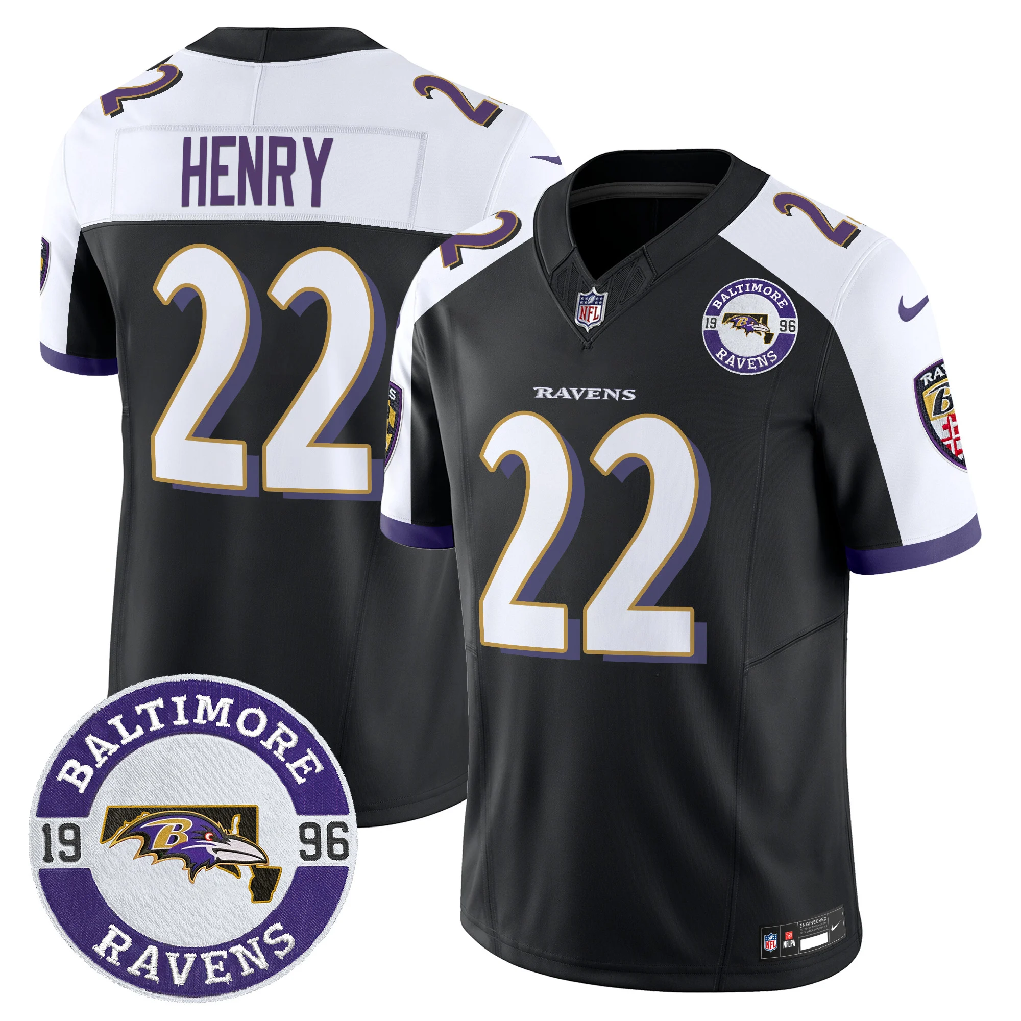 Mens Baltimore Ravens Maryland Patch Vapor Limited Jersey Est 1996 Patch Derrick Henry Jersey Black Alternate