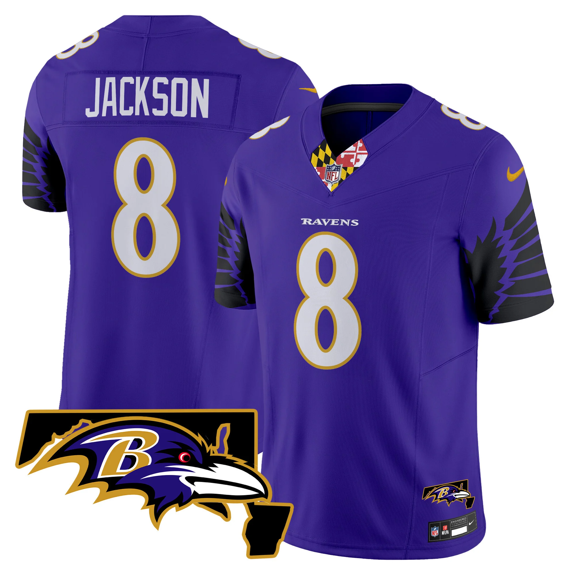 Mens Baltimore Ravens Maryland Patch Vapor Limited Jersey V2 Lamar Jackson Jersey Purple