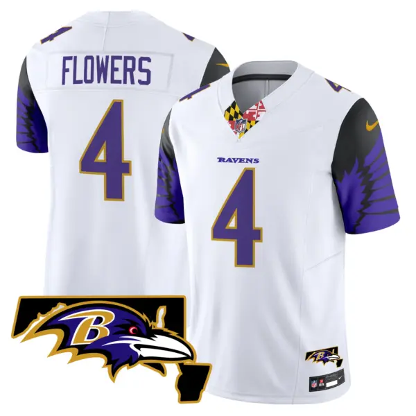 Mens Baltimore Ravens Maryland Patch Vapor Limited Jersey V2 Zay Flowers Jersey White