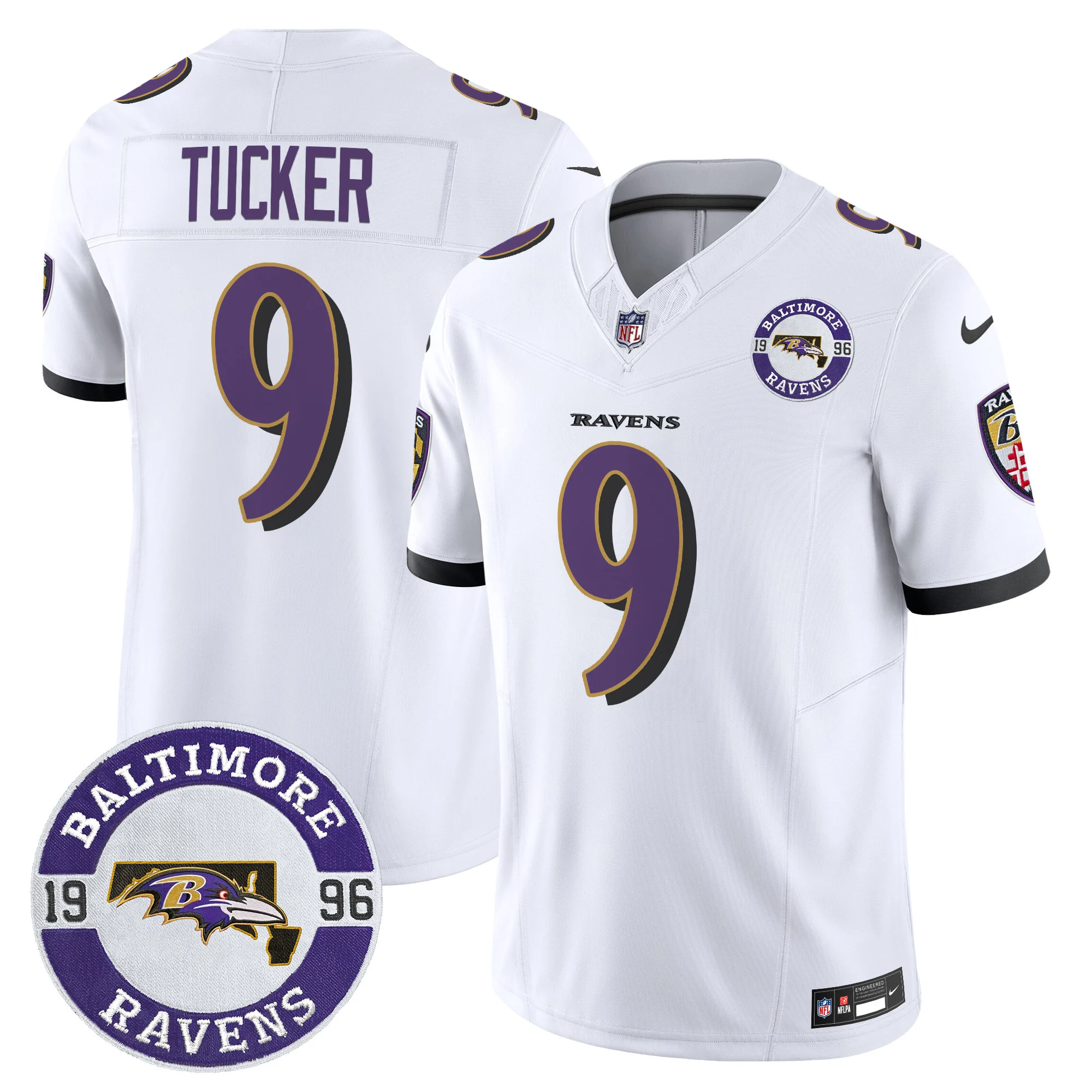 Mens Baltimore Ravens Maryland Patch Vapor Limited Jersey Est 1996 Patch Justin Tucker Jersey White