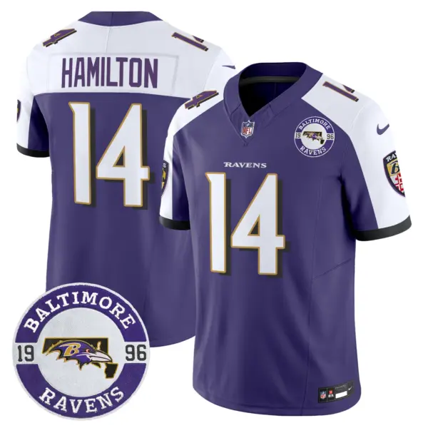 Mens Baltimore Ravens Maryland Patch Vapor Limited Jersey Est 1996 Patch Kyle Hamilton Jersey Purple Alternate