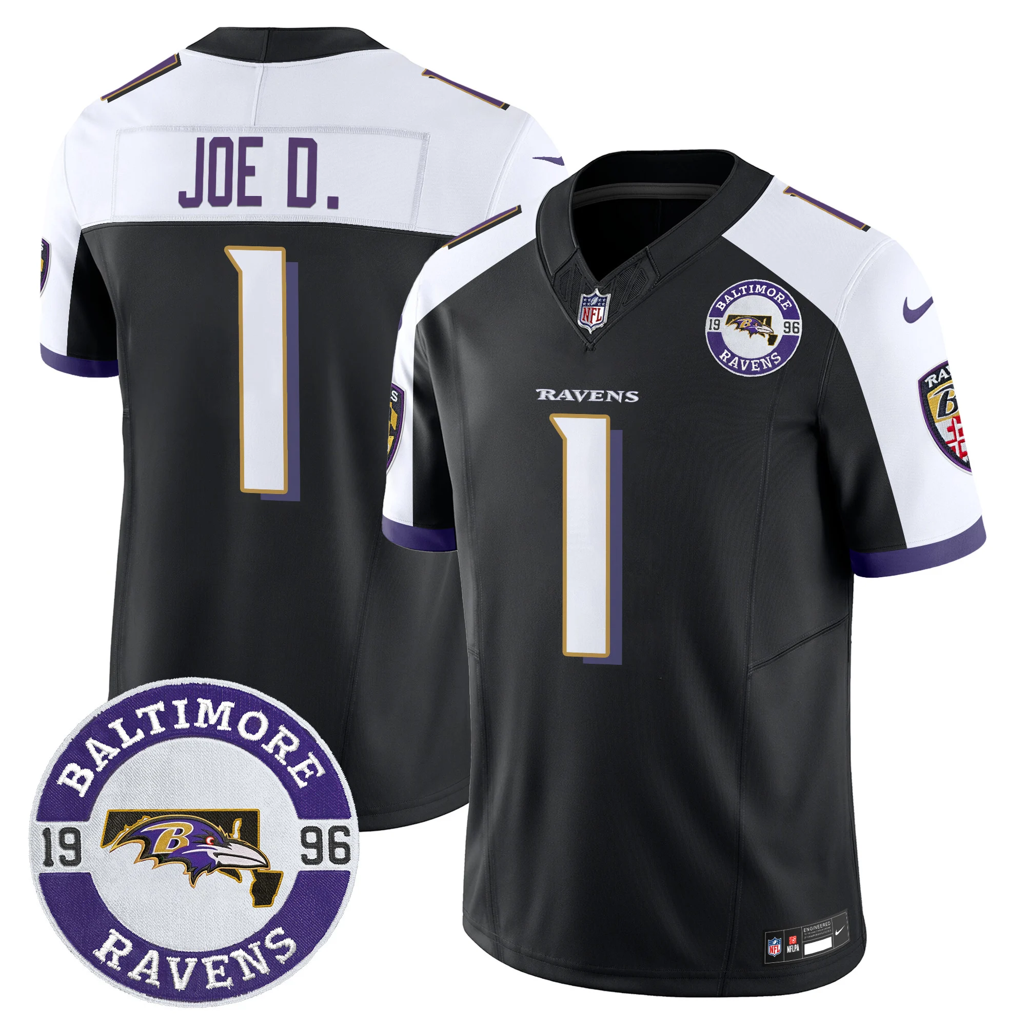 Mens Baltimore Ravens Maryland Patch Vapor Limited Jersey Est 1996 Patch Joe D Jersey Black Alternate