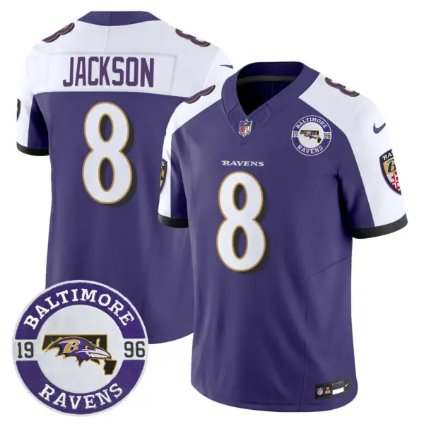 Mens Baltimore Ravens Maryland Patch Vapor Limited Jersey Est 1996 Patch Lamar Jaclson Jersey Purple Alternate