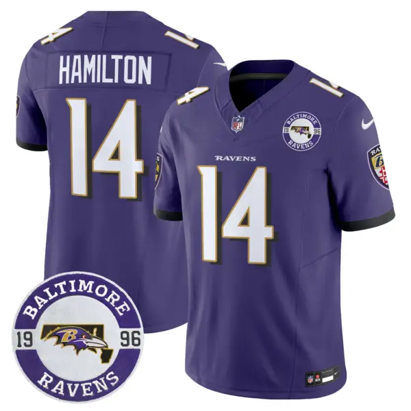 Mens Baltimore Ravens Maryland Patch Vapor Limited Jersey Est 1996 Patch Kyle Hamilton Jersey Purple
