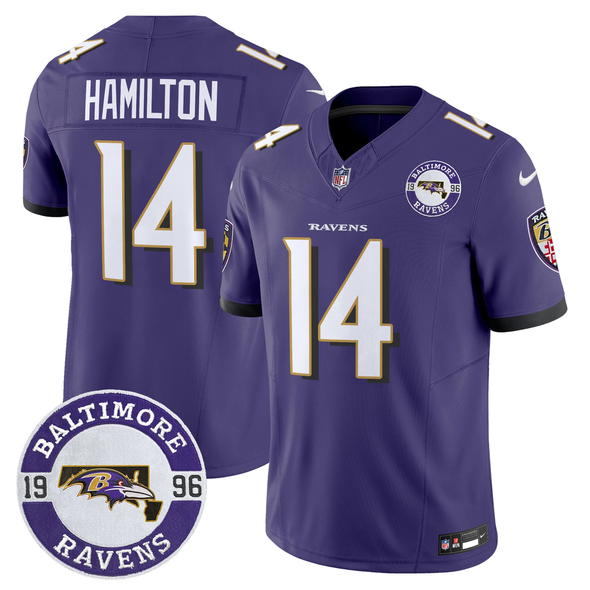 Mens Baltimore Ravens Maryland Patch Vapor Limited Jersey Est 1996 Patch Kyle Hamilton Jersey Purple