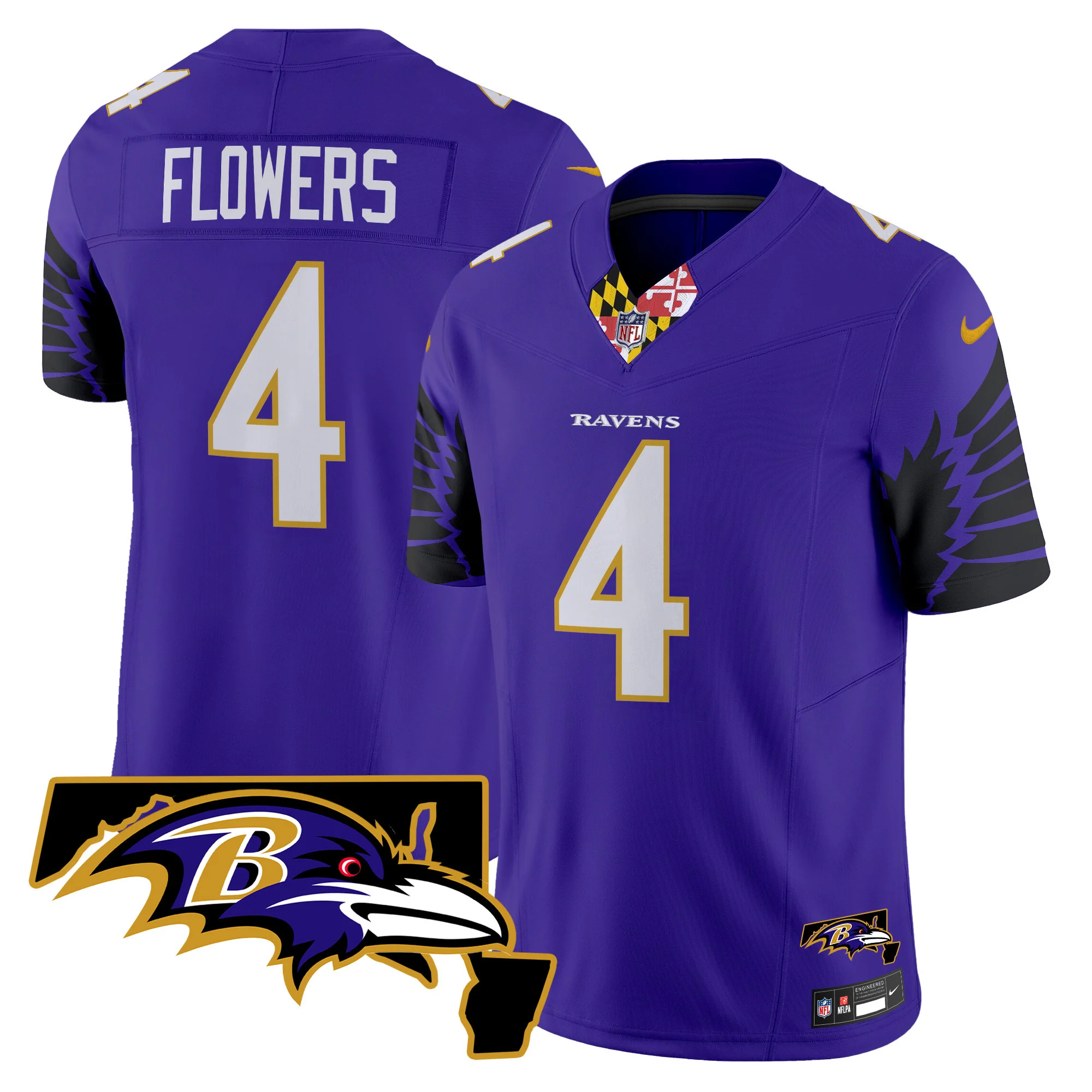 Mens Baltimore Ravens Maryland Patch Vapor Limited Jersey V2 Zay Flowers Jersey Purple