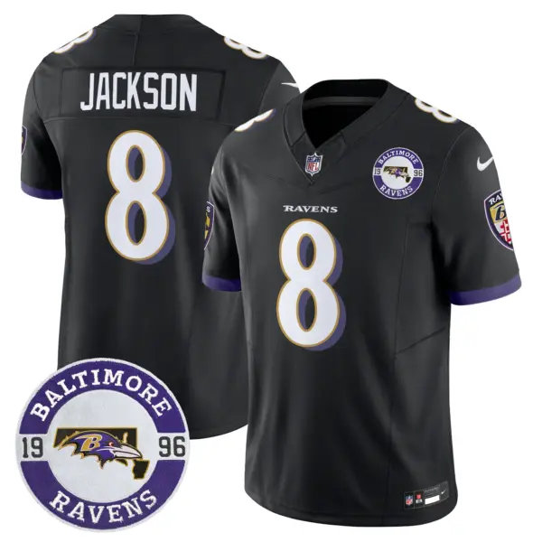 Mens Baltimore Ravens Maryland Patch Vapor Limited Jersey Est 1996 Patch Lamar Jaclson Jersey Black