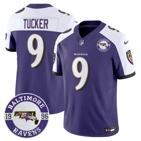 Mens Baltimore Ravens Maryland Patch Vapor Limited Jersey Est 1996 Patch Justin Tucker Jersey Purple Alternate