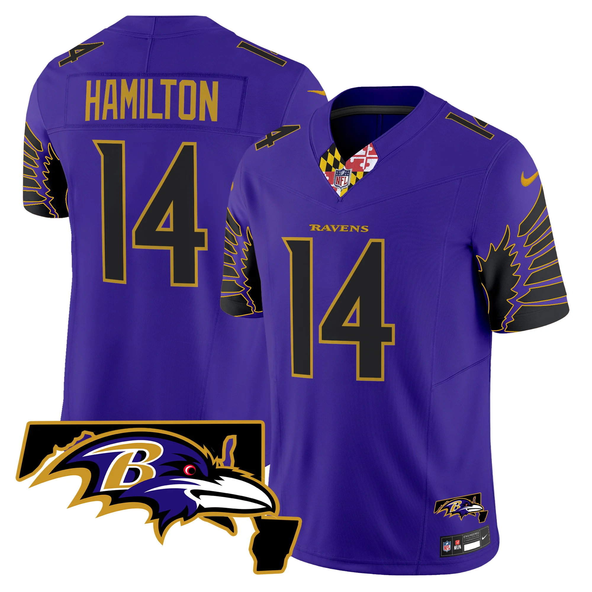Mens Baltimore Ravens Maryland Patch Vapor Limited Jersey V2 Kyle Hamilton Jersey Purple Limited