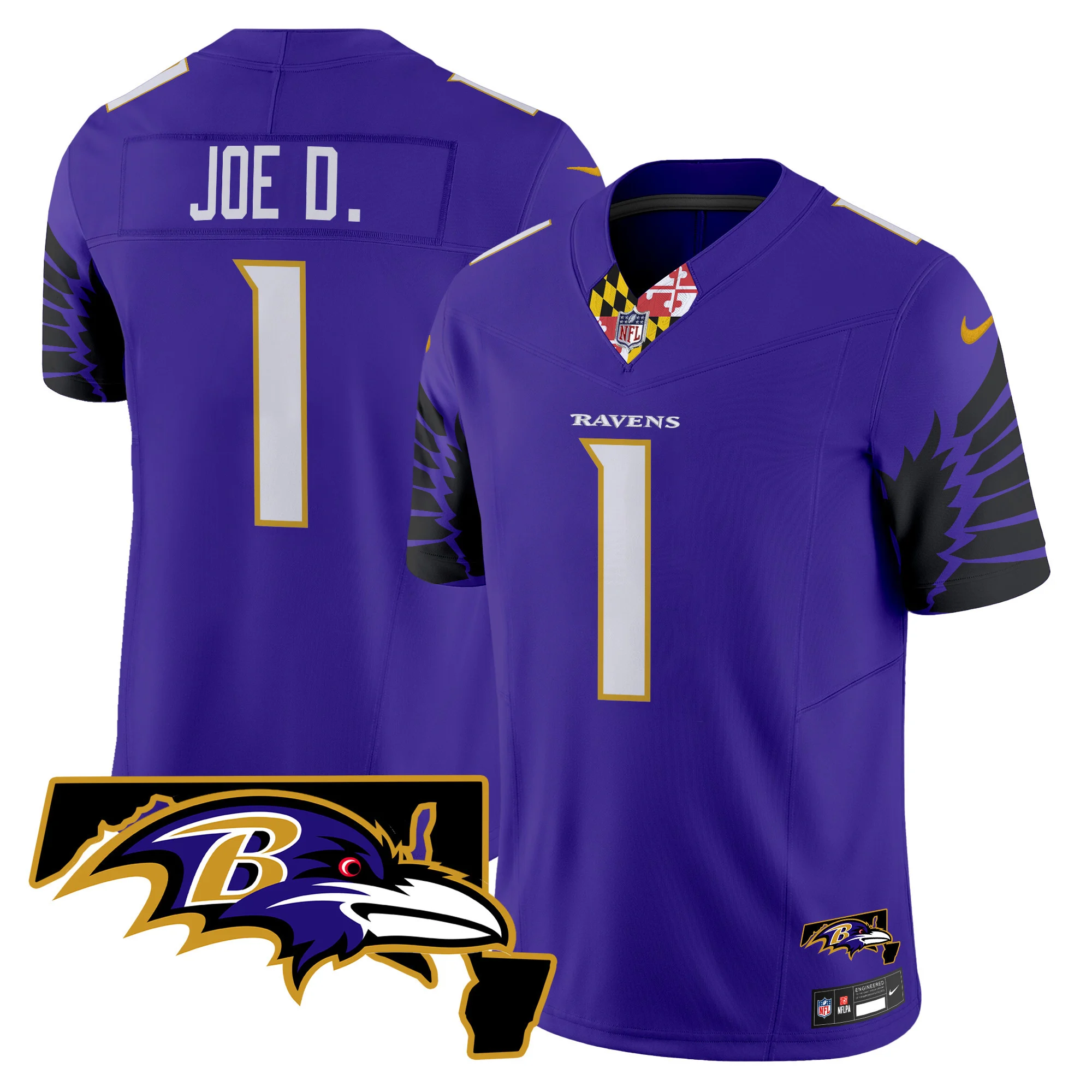 Mens Baltimore Ravens Maryland Patch Vapor Limited Jersey V2 Joe D Jersey Purple