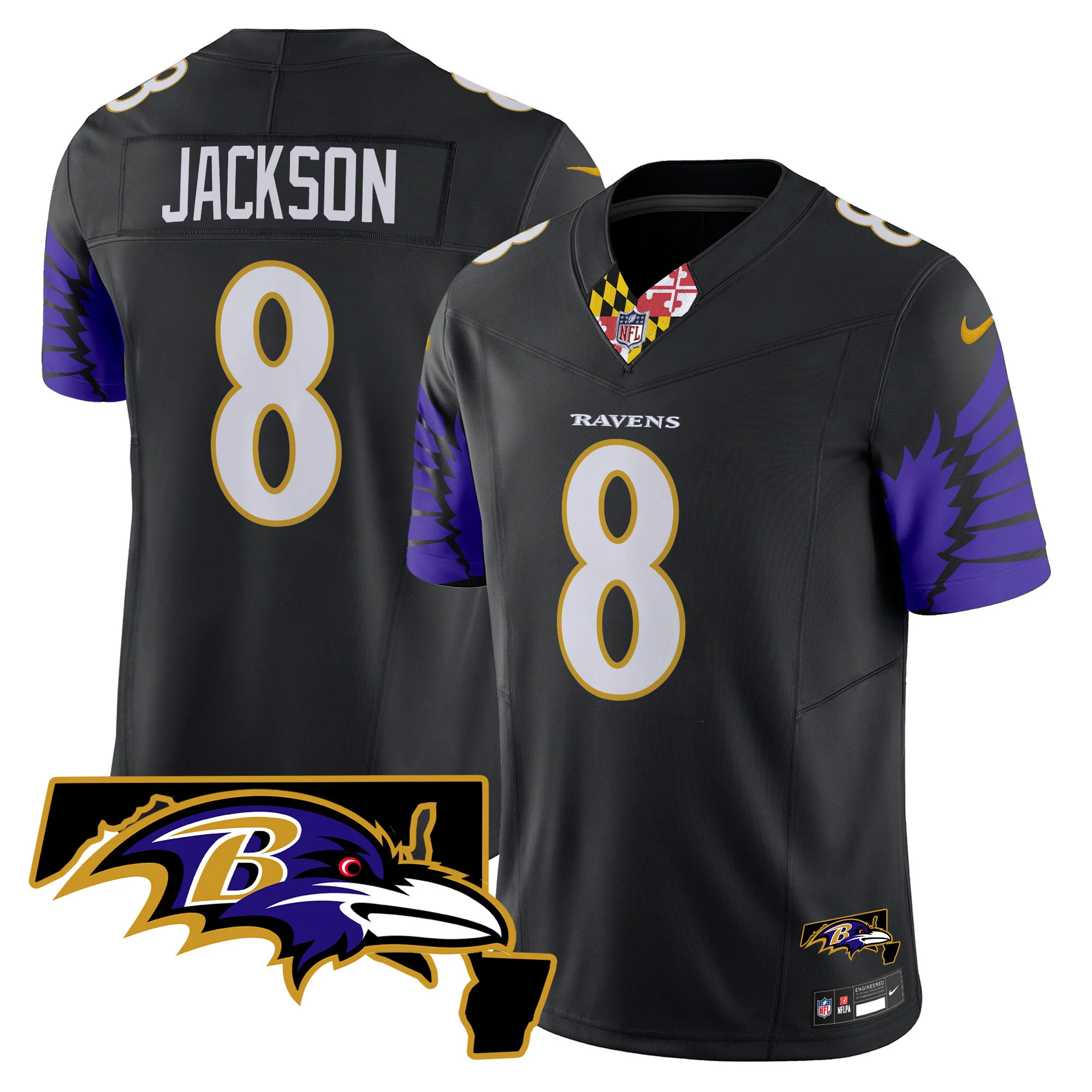 Mens Baltimore Ravens Maryland Patch Vapor Limited Jersey V2 Lamar Jackson Jersey Black