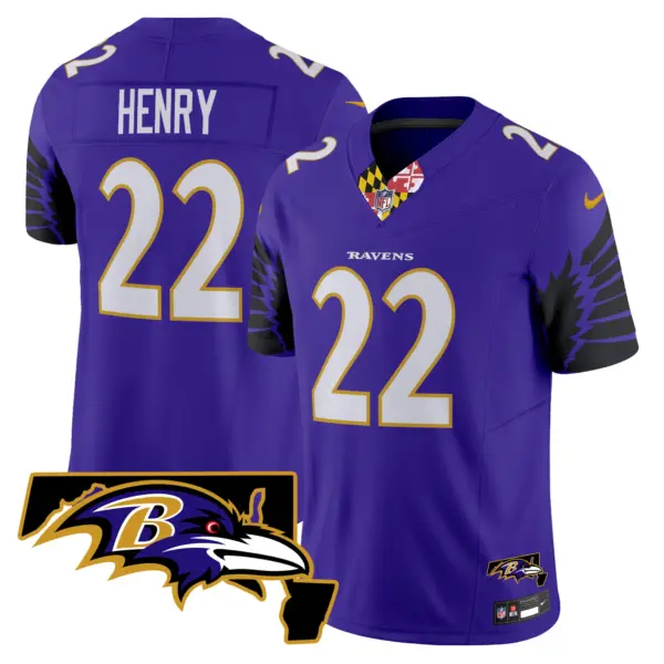 Mens Baltimore Ravens Maryland Patch Vapor Limited Jersey V2 Derrick Henry Jersey Purple