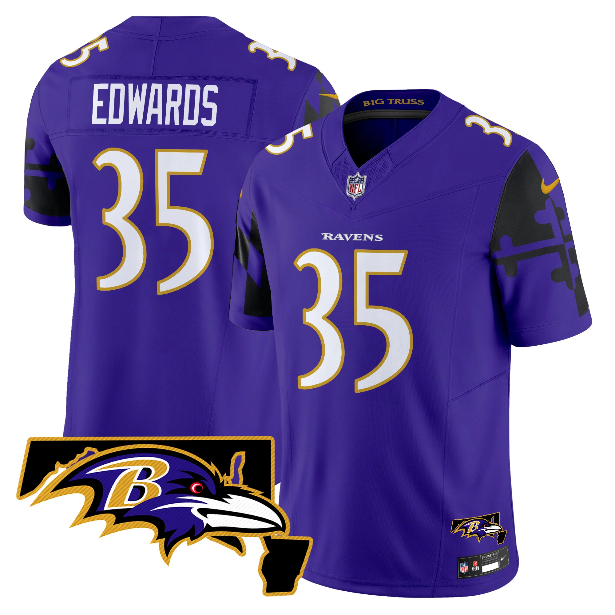 Mens Baltimore Ravens Maryland Flag Map Patch Vapor Limited Jersey Gus Edwards Jersey Purple