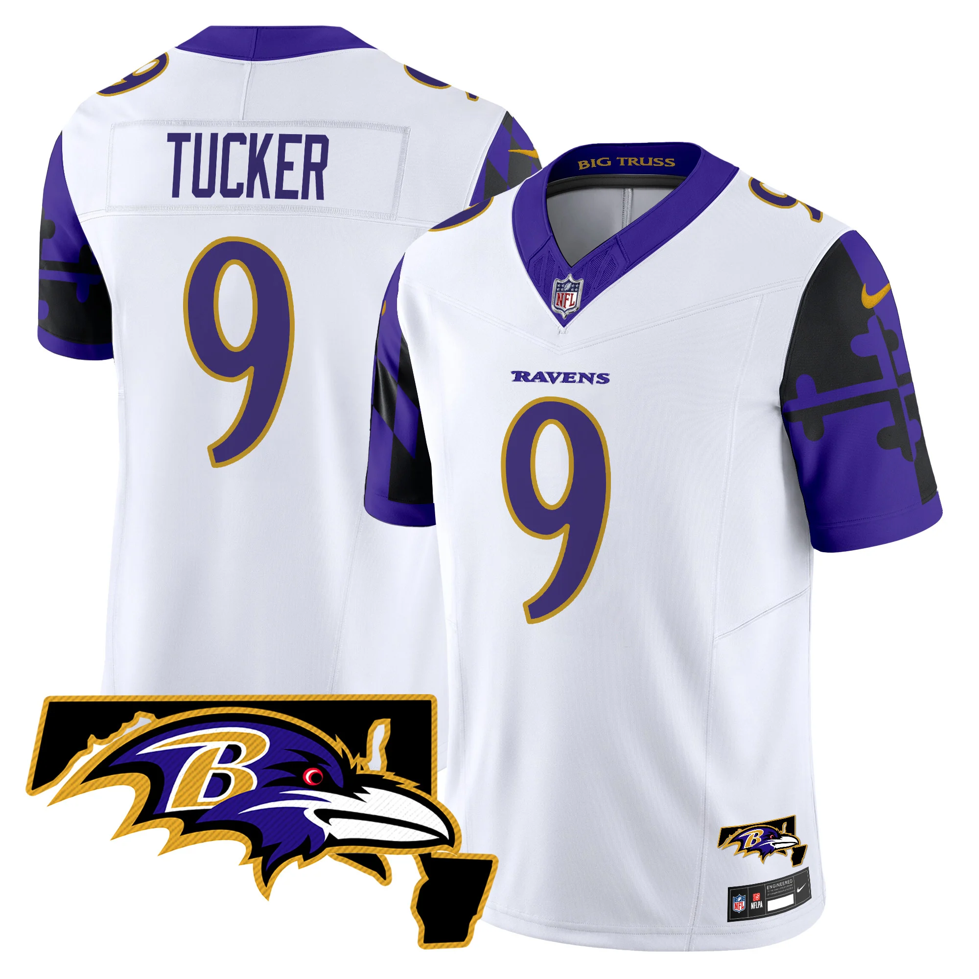 Mens Baltimore Ravens Maryland Flag Map Patch Vapor Limited Jersey Justin Tucker Jersey White