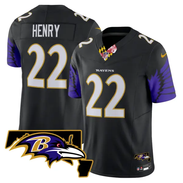 Mens Baltimore Ravens Maryland Patch Vapor Limited Jersey V2 Derrick Henry Jersey Black