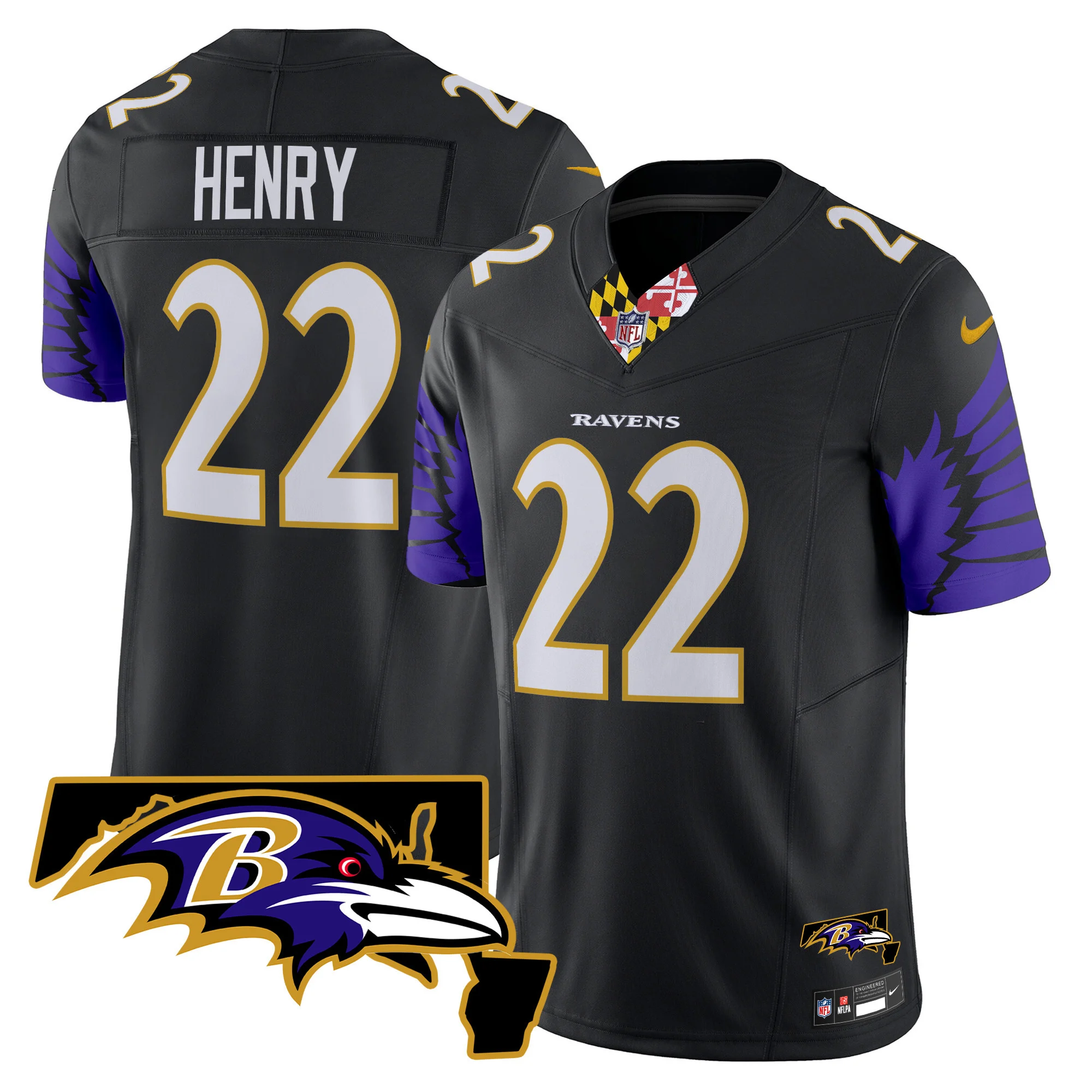 Mens Baltimore Ravens Maryland Patch Vapor Limited Jersey V2 Derrick Henry Jersey Black