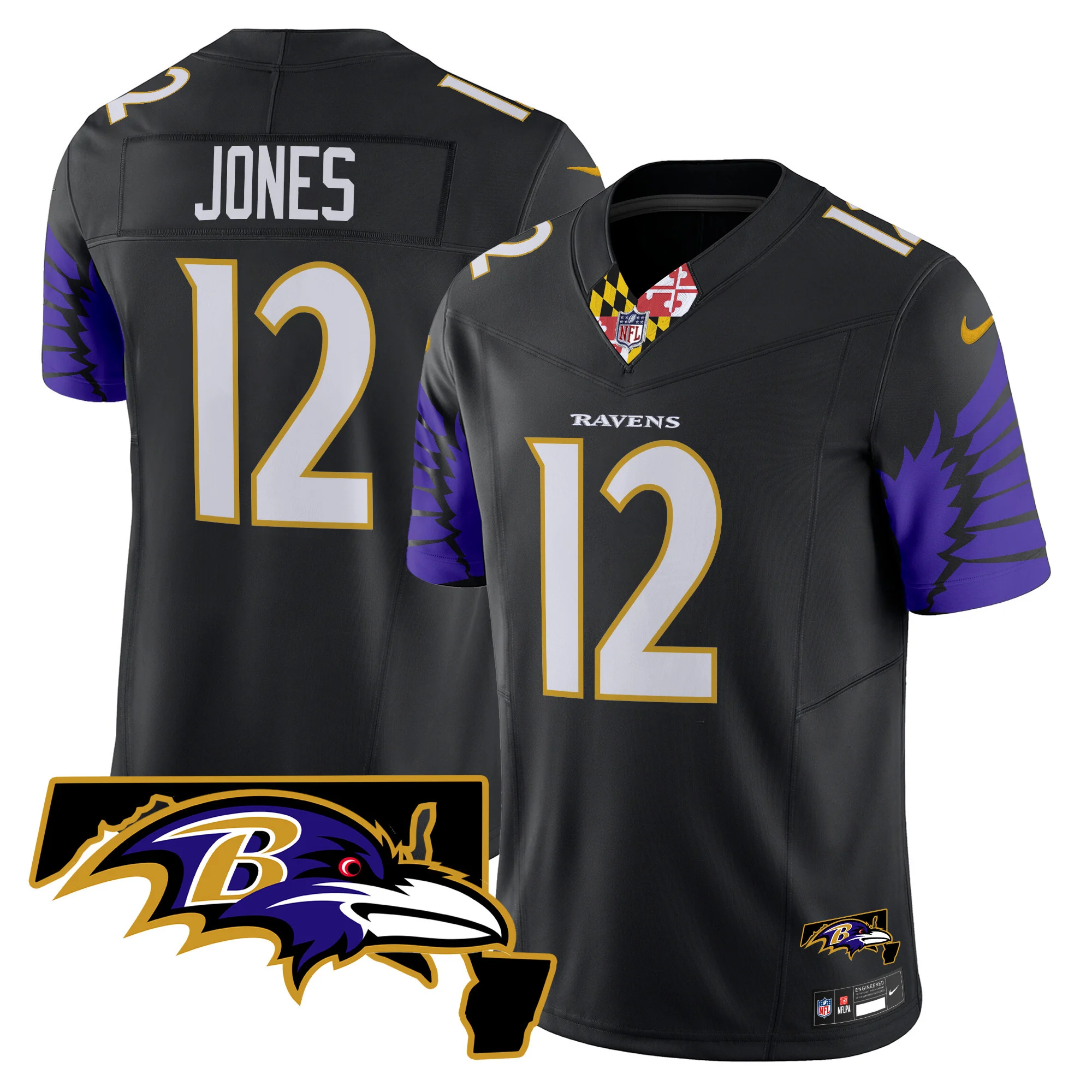 Mens Baltimore Ravens Maryland Patch Vapor Limited Jersey V2 Jacoby Jones Jersey Black