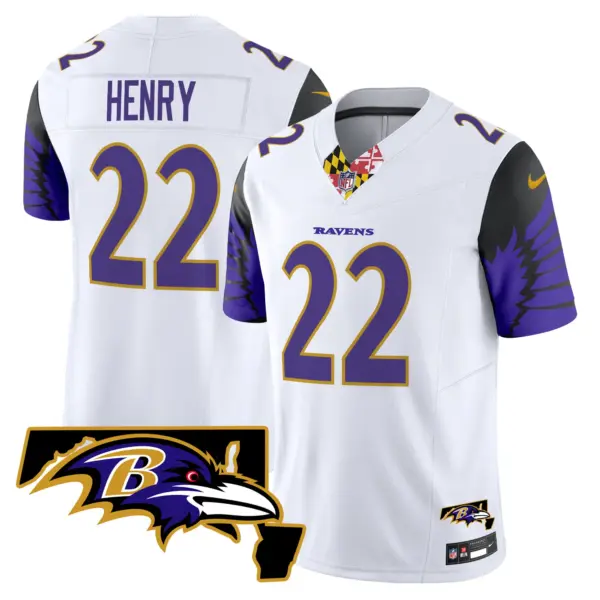 Mens Baltimore Ravens Maryland Patch Vapor Limited Jersey V2 Derrick Henry Jersey White