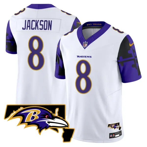 Mens Baltimore Ravens Maryland Flag Map Patch Vapor Limited Jersey Lamar Jackson Jersey White