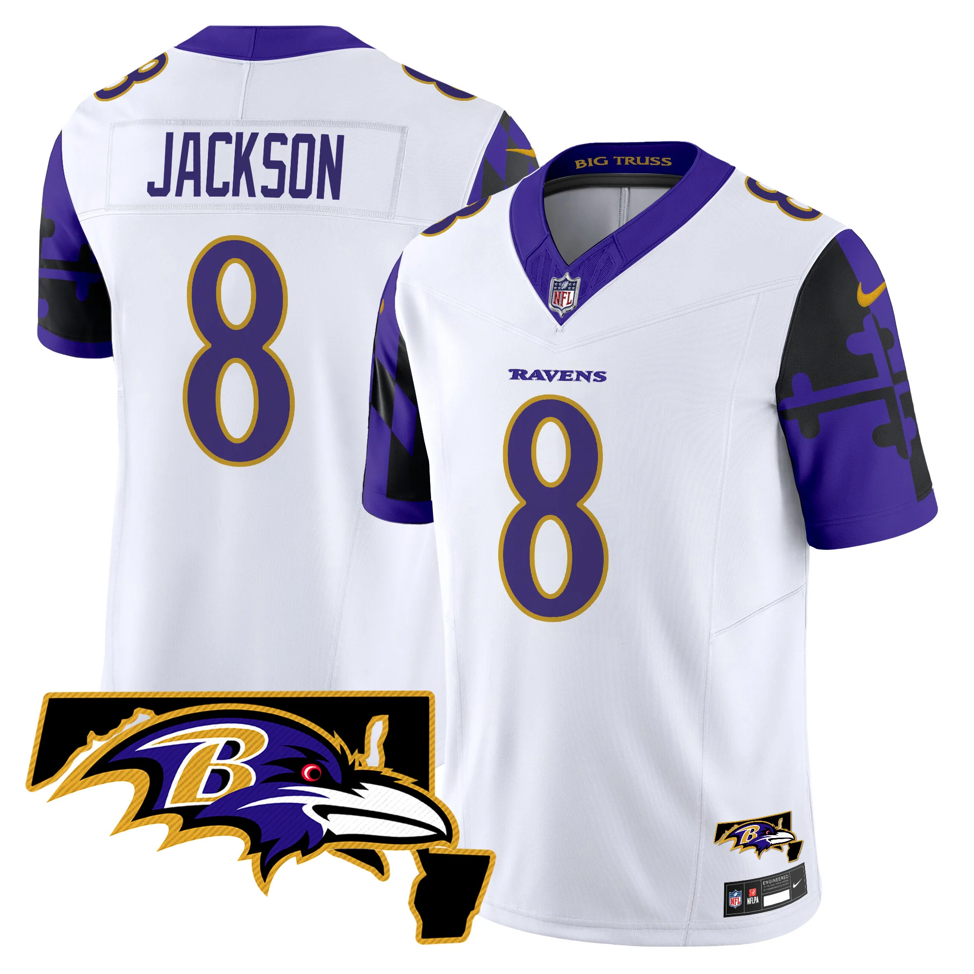 Mens Baltimore Ravens Maryland Flag Map Patch Vapor Limited Jersey Lamar Jackson Jersey White
