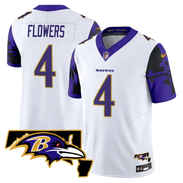 Mens Baltimore Ravens Maryland Flag Map Patch Vapor Limited Jersey Zay Flowers Jersey White