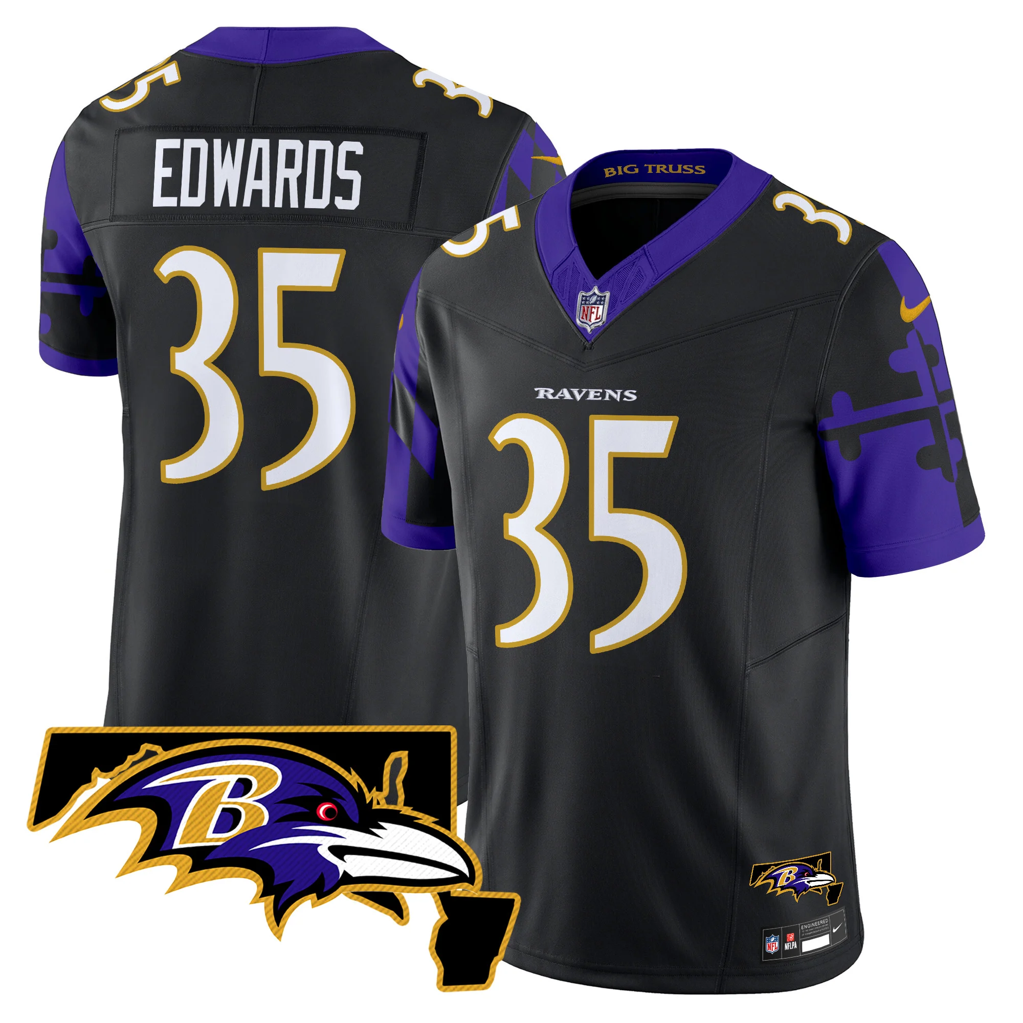Mens Baltimore Ravens Maryland Flag Map Patch Vapor Limited Jersey Gus Edwards Jersey Black