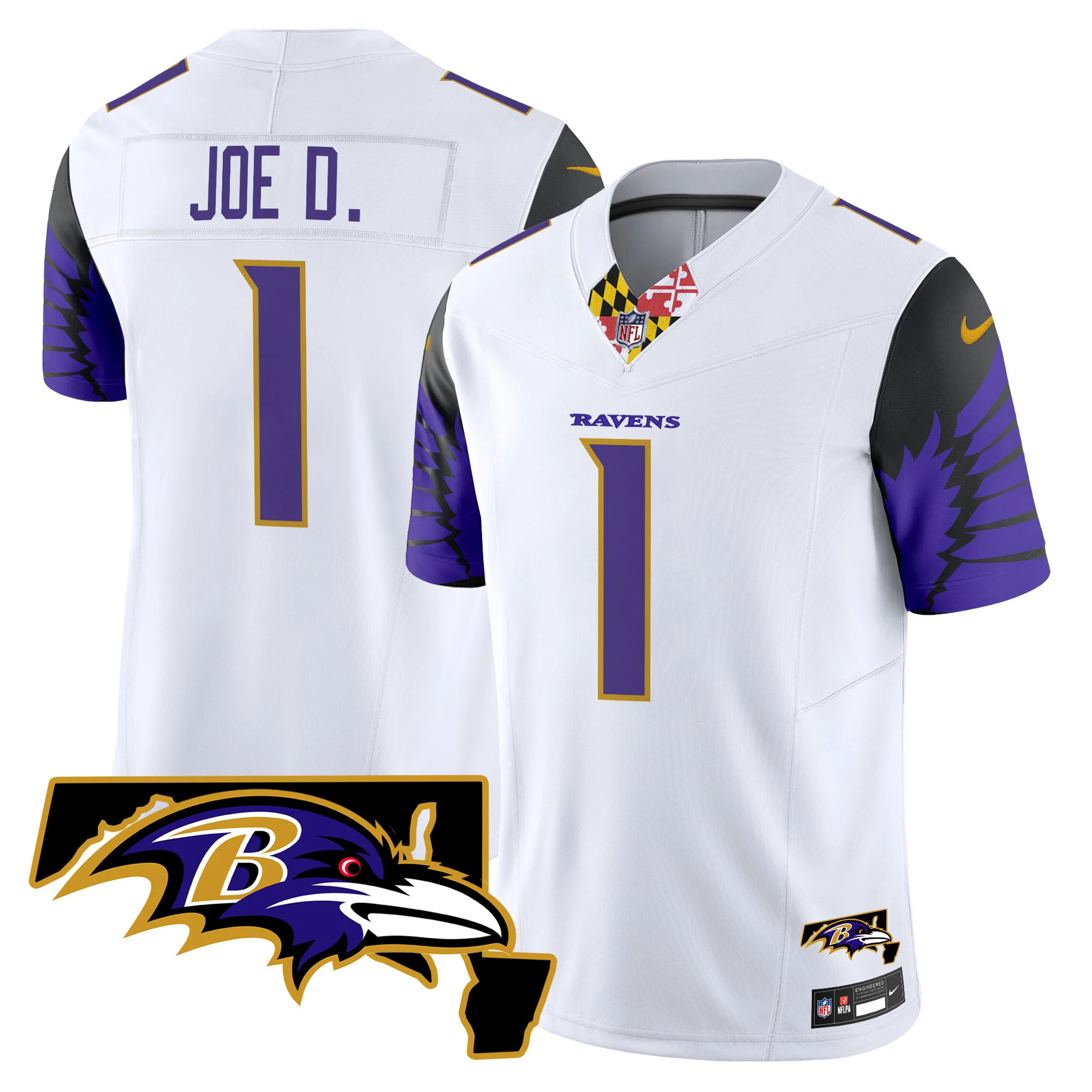 Mens Baltimore Ravens Maryland Patch Vapor Limited Jersey V2 Joe D Jersey White