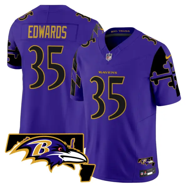 Mens Baltimore Ravens Maryland Flag Map Patch Vapor Limited Jersey Gus Edwards Jersey Purple Limited