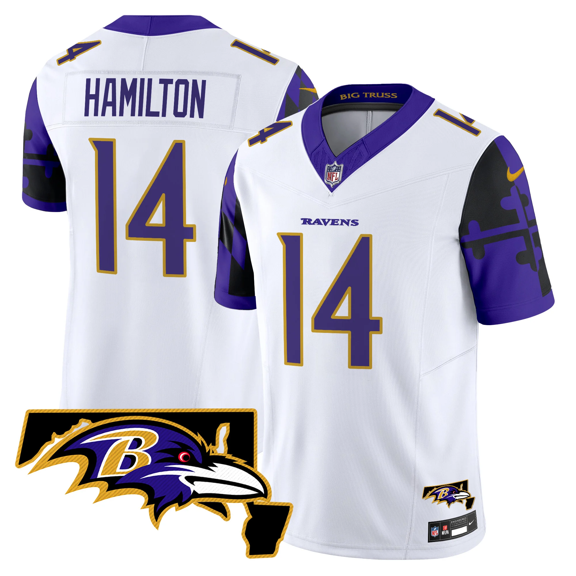 Mens Baltimore Ravens Maryland Flag Map Patch Vapor Limited Jersey Kyle Hamilton Jersey White