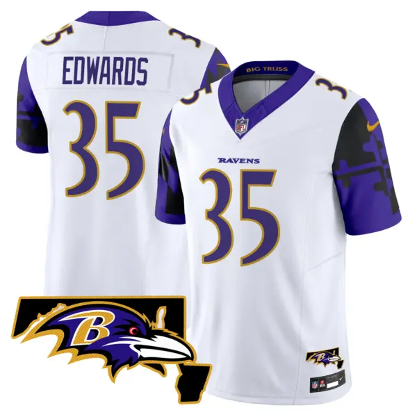 Mens Baltimore Ravens Maryland Flag Map Patch Vapor Limited Jersey Gus Edwards Jersey White