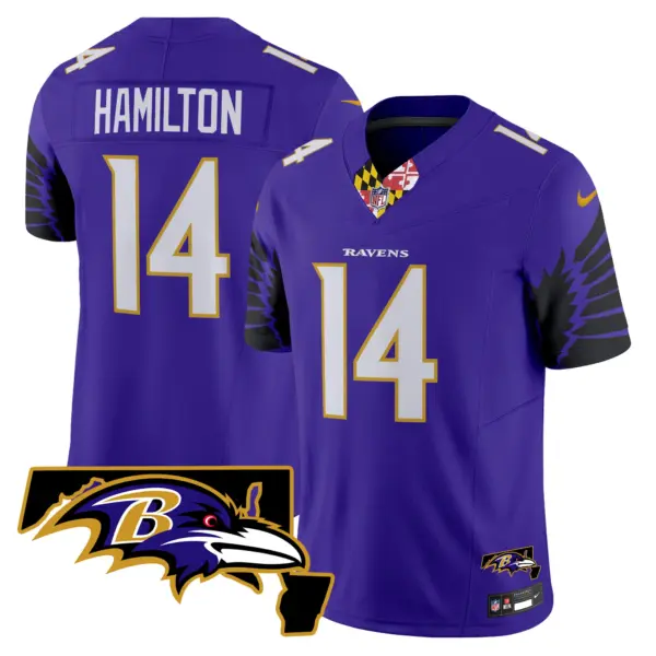 Mens Baltimore Ravens Maryland Patch Vapor Limited Jersey V2 Kyle Hamilton Jersey Purple