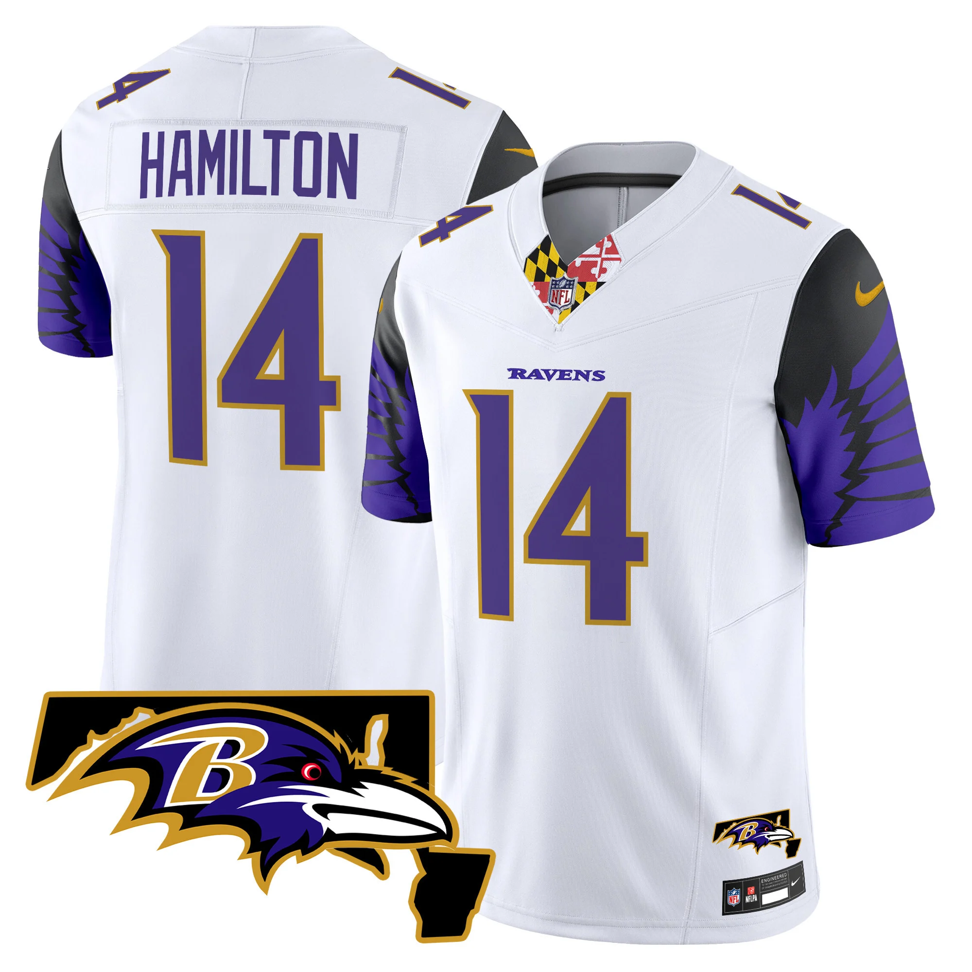 Mens Baltimore Ravens Maryland Patch Vapor Limited Jersey V2 Kyle Hamilton Jersey White