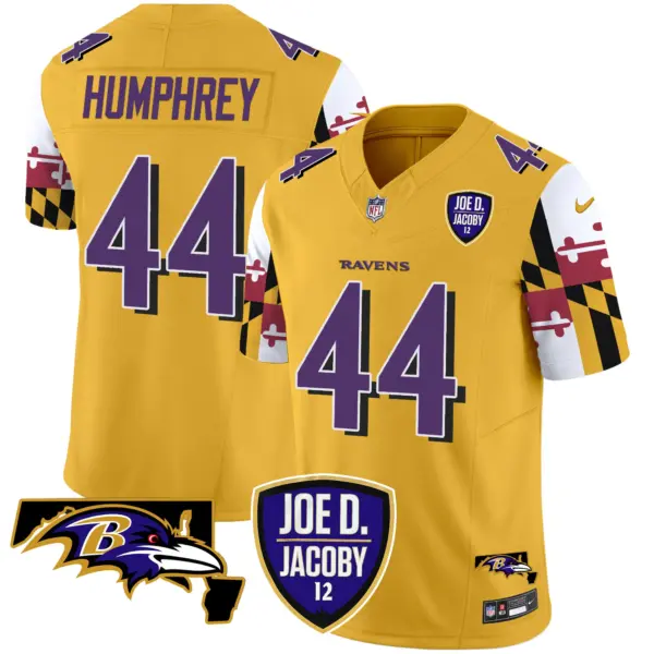 Mens Baltimore Ravens Joe D Jacoby Patch Vapor Limited Jersey V2 Marlon Humphrey Jersey Gold