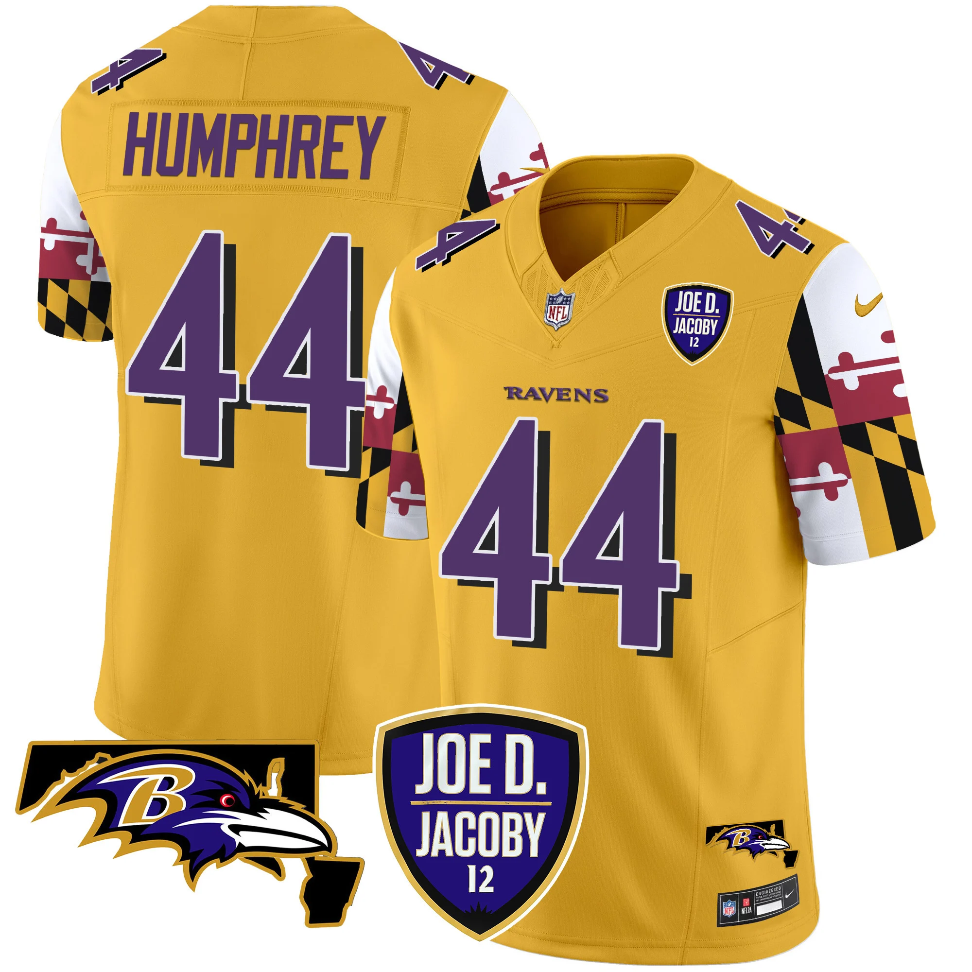 Mens Baltimore Ravens Joe D Jacoby Patch Vapor Limited Jersey V2 Marlon Humphrey Jersey Gold
