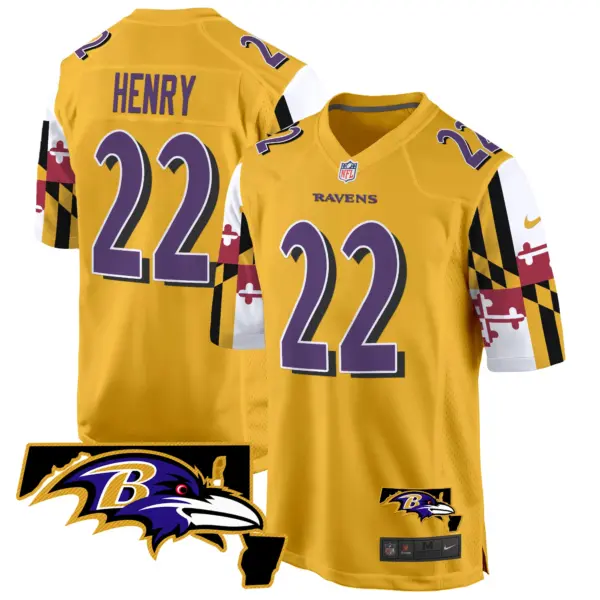 Mens Baltimore Ravens Maryland Flag Game Jersey Derrick Henry Jersey Gold