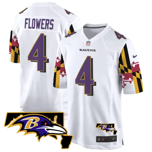 Mens Baltimore Ravens Maryland Flag Game Jersey Zay Flowers Jersey White