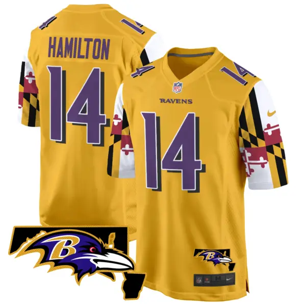 Mens Baltimore Ravens Maryland Flag Game Jersey Kyle Hamilton Jersey Gold