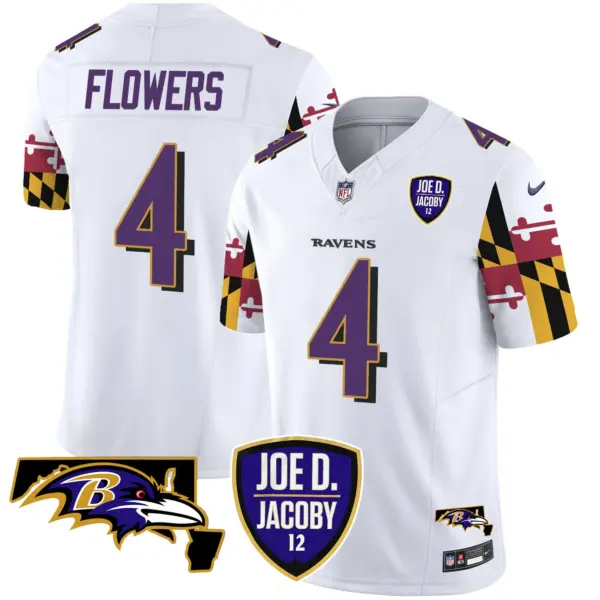 Mens Baltimore Ravens Joe D Jacoby Patch Vapor Limited Jersey V2 Zay Flowers Jersey White