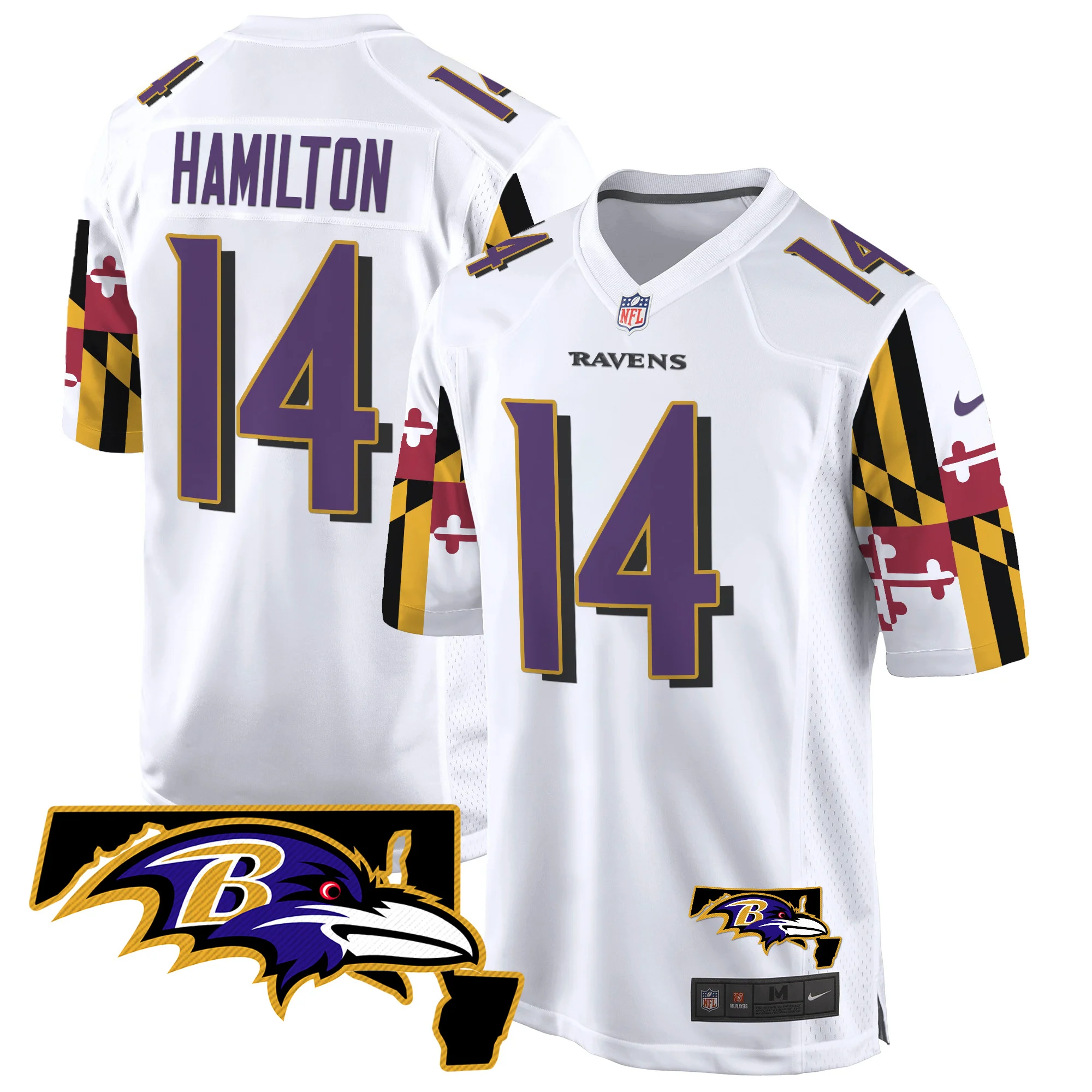 Mens Baltimore Ravens Maryland Flag Game Jersey Kyle Hamilton Jersey White
