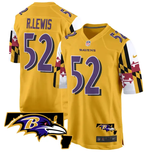 Mens Baltimore Ravens Maryland Flag Game Jersey Ray Lewis Jersey Gold