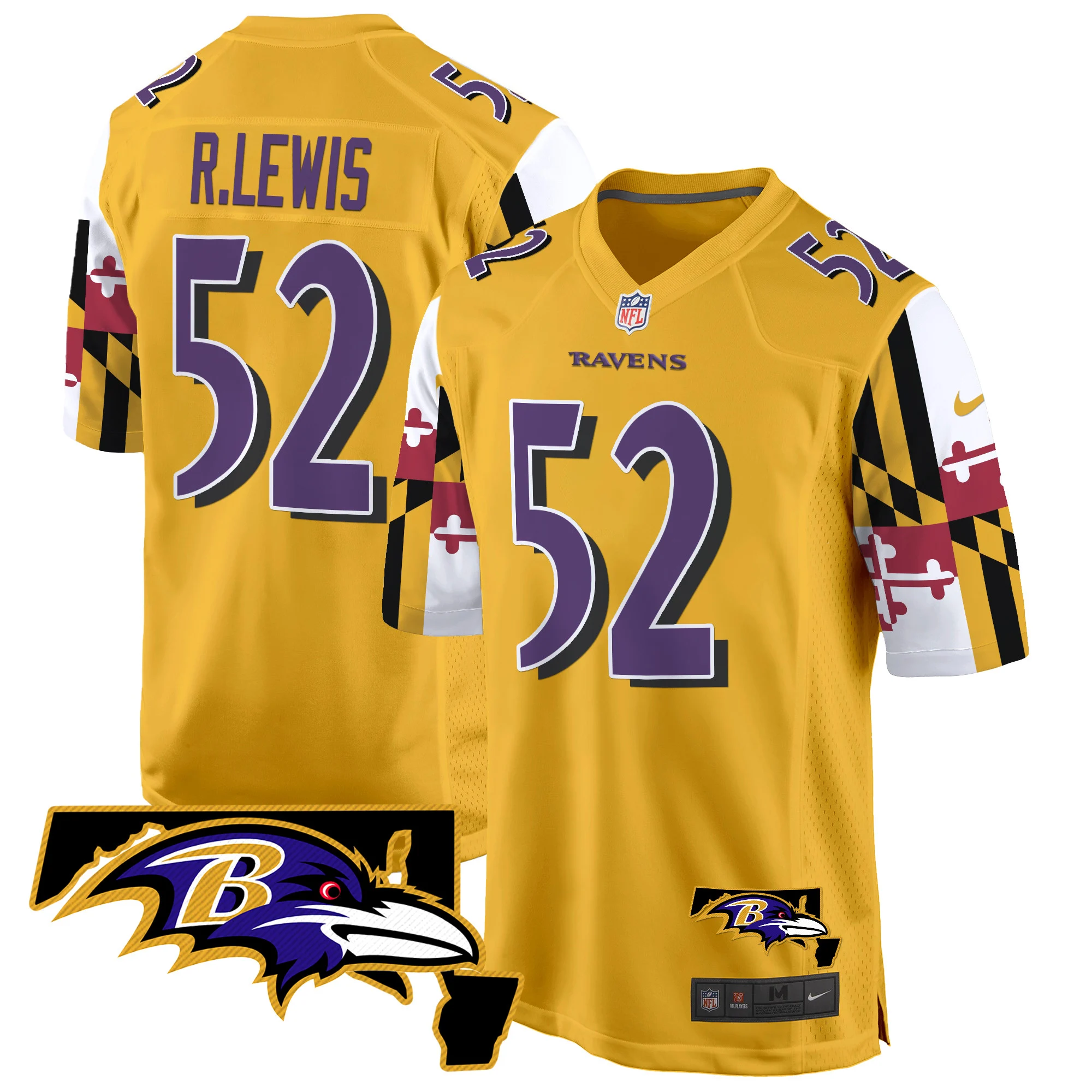 Mens Baltimore Ravens Maryland Flag Game Jersey Ray Lewis Jersey Gold