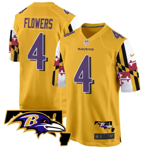 Mens Baltimore Ravens Maryland Flag Game Jersey Zay Flowers Jersey Gold