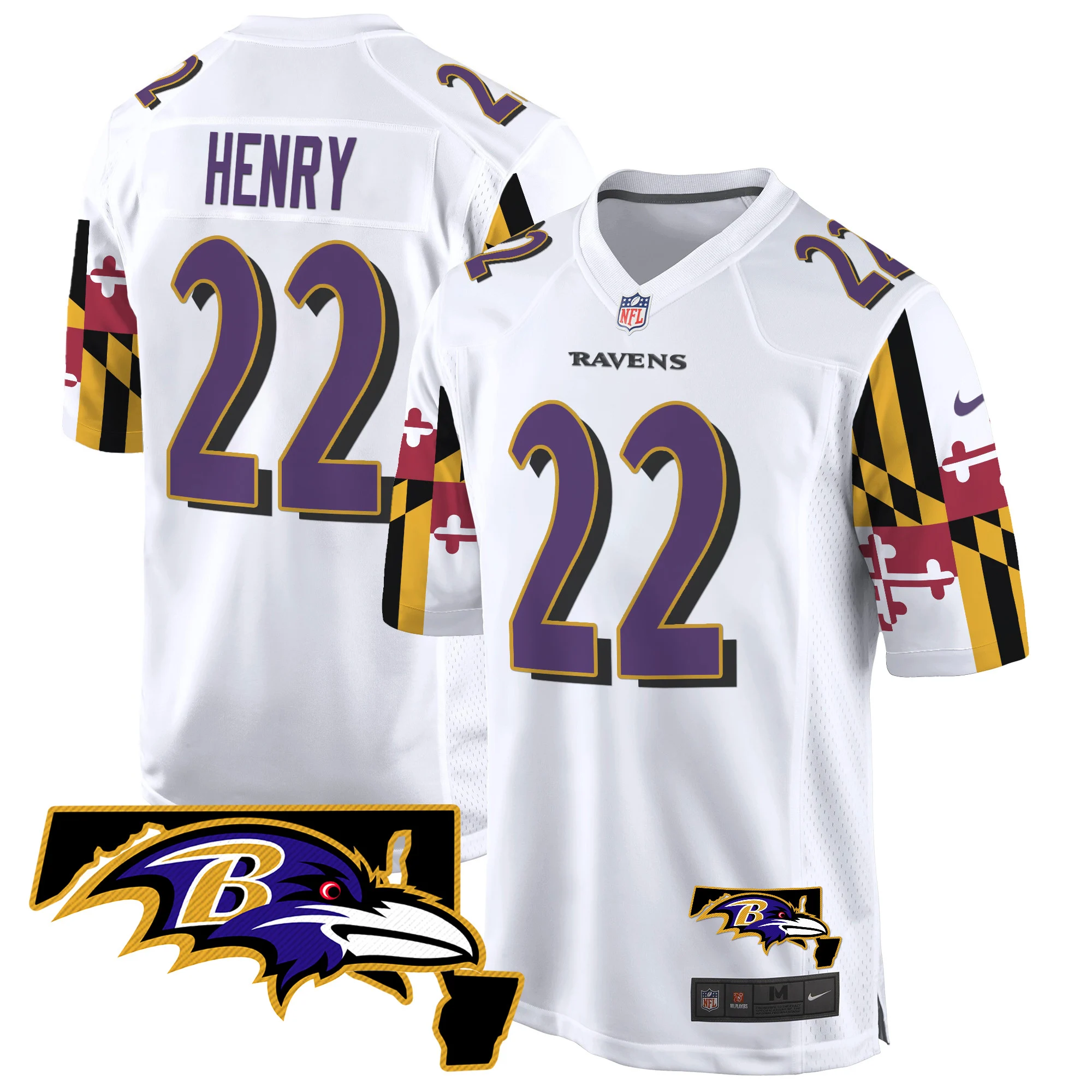 Mens Baltimore Ravens Maryland Flag Game Jersey Derrick Henry Jersey White
