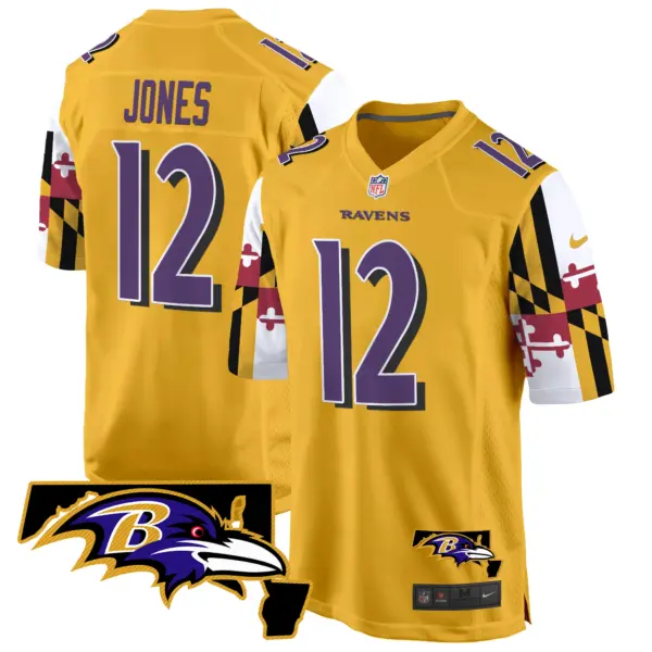 Mens Baltimore Ravens Maryland Flag Game Jersey Jacoby Jones Jersey Gold