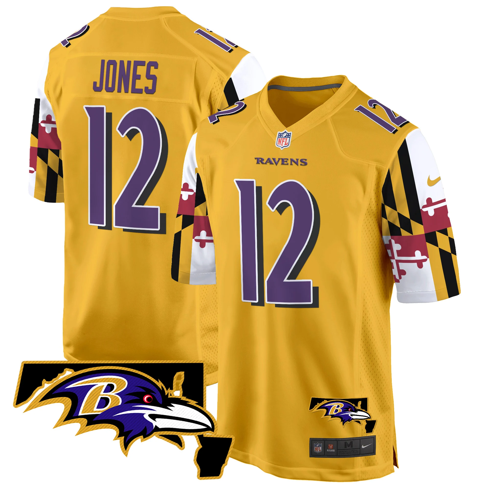 Mens Baltimore Ravens Maryland Flag Game Jersey Jacoby Jones Jersey Gold