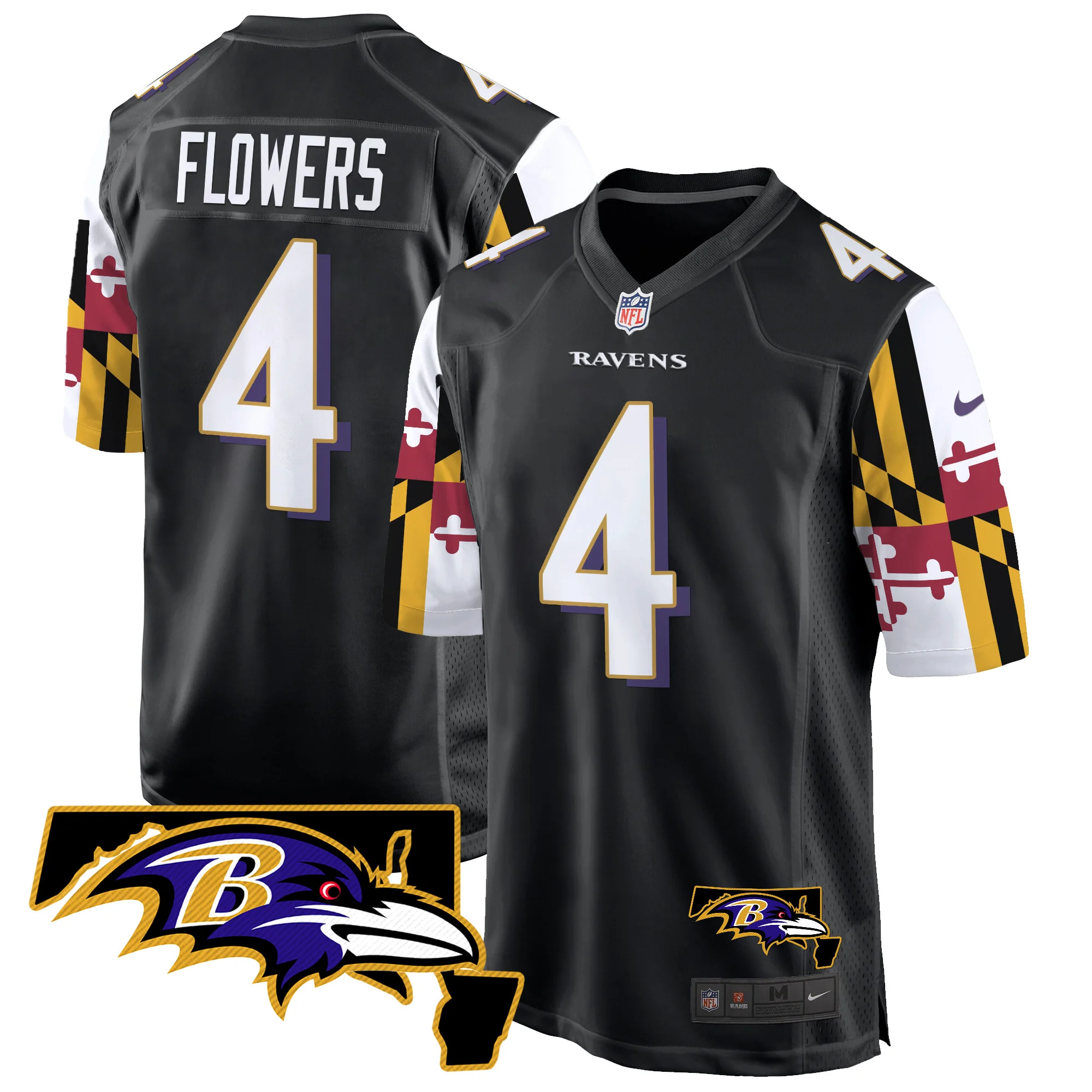 Mens Baltimore Ravens Maryland Flag Game Jersey Zay Flowers Jersey Black