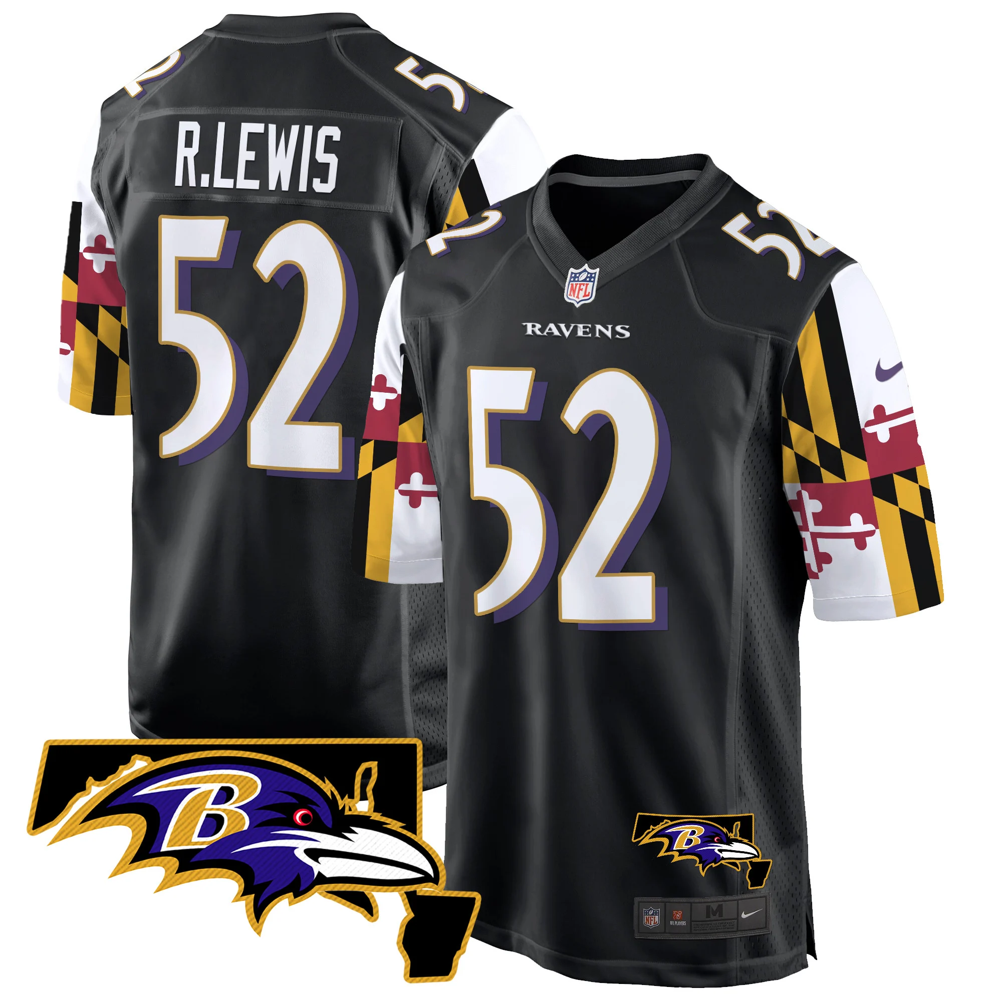 Mens Baltimore Ravens Maryland Flag Game Jersey Ray Lewis Jersey Black