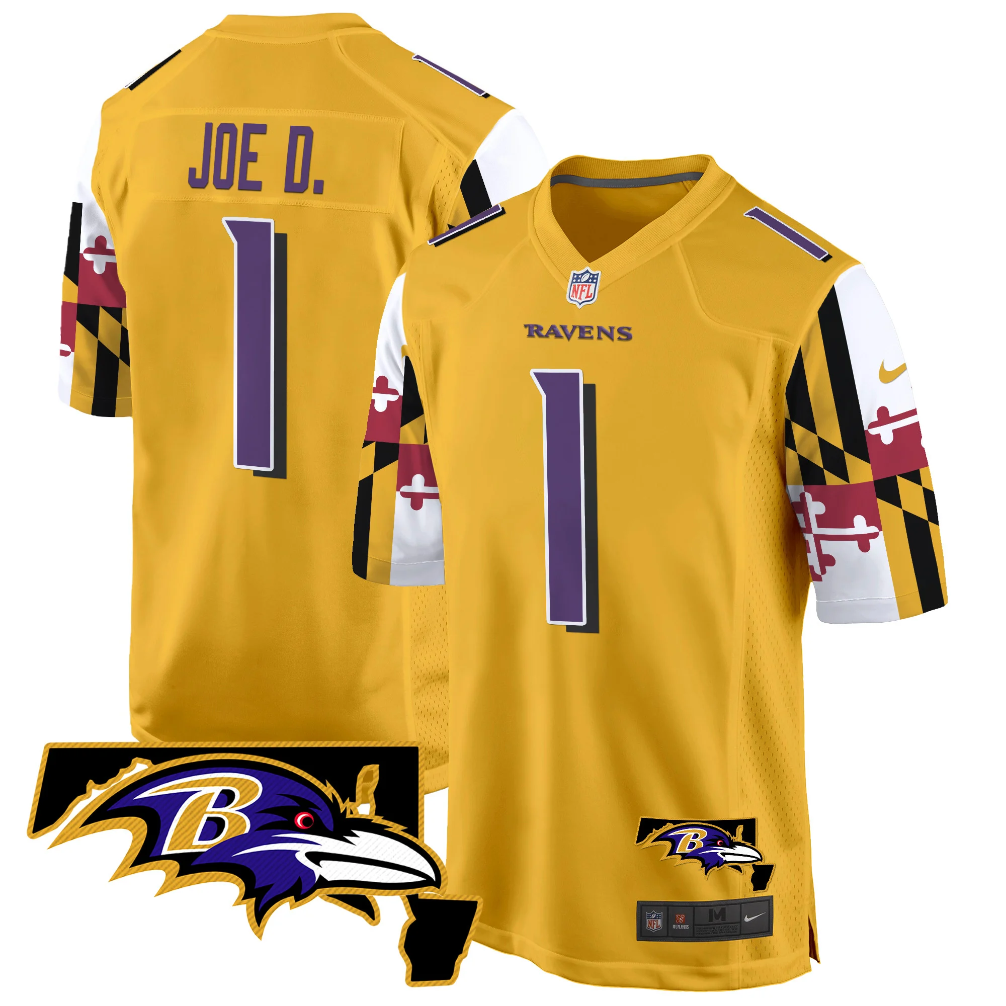 Mens Baltimore Ravens Maryland Flag Game Jersey Joe D Jersey Gold