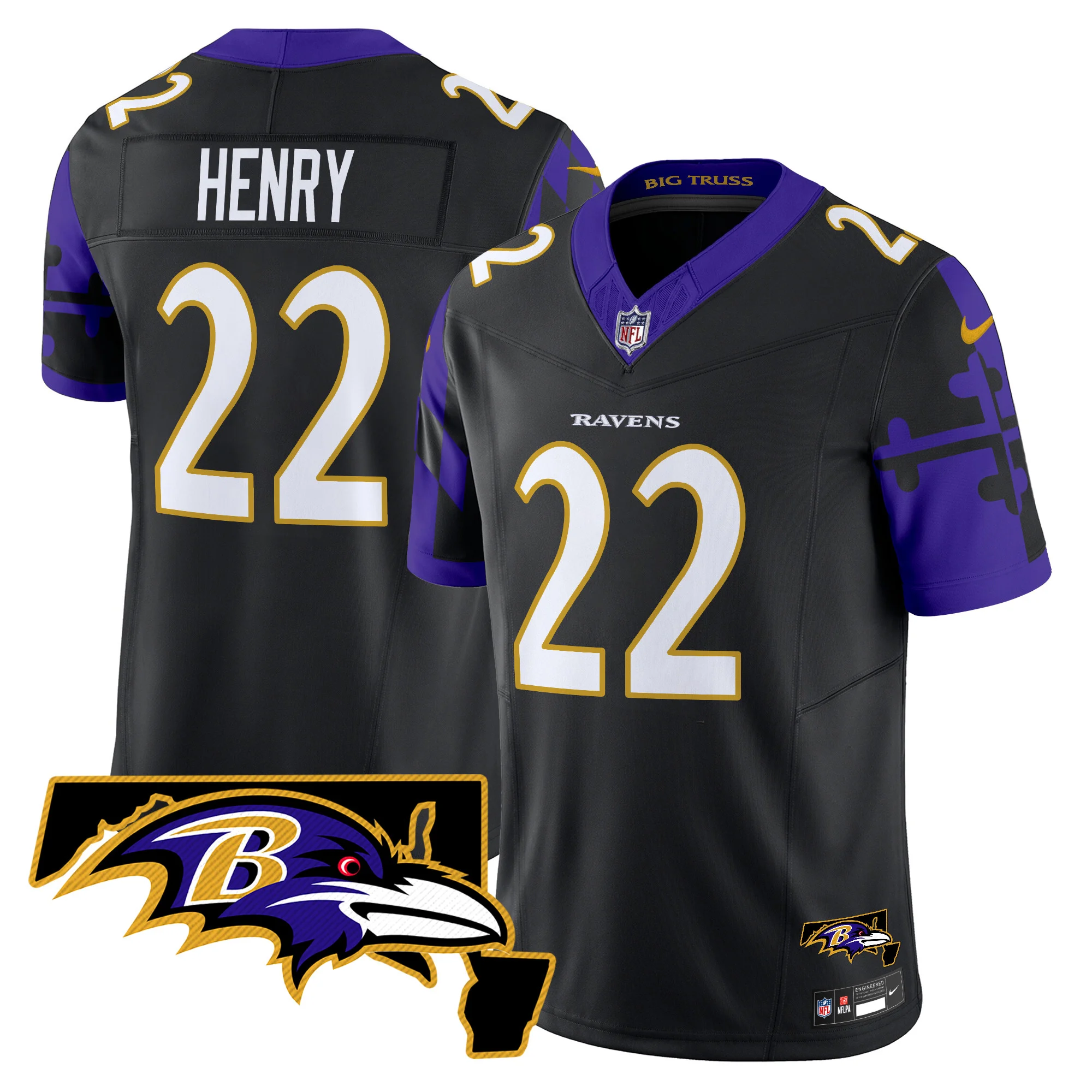 Mens Baltimore Ravens Maryland Flag Map Patch Vapor Limited Jersey Derrick Henry Jersey Black